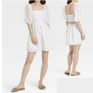 NWT A New Day Puff Sleeve White Eyelet Mini Dress